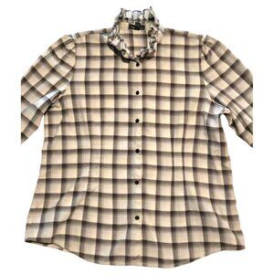 LRL Ralph Lauren Womens XL Plaid Ruffled Collar Long Sleeve Button-Up Shirt